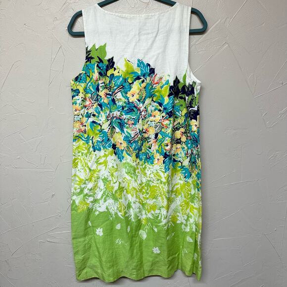 J. Jill Love Linen Dress 100% Linen Floral Sleeveless Artsy Dress Size Medium - Picture 4 of 5